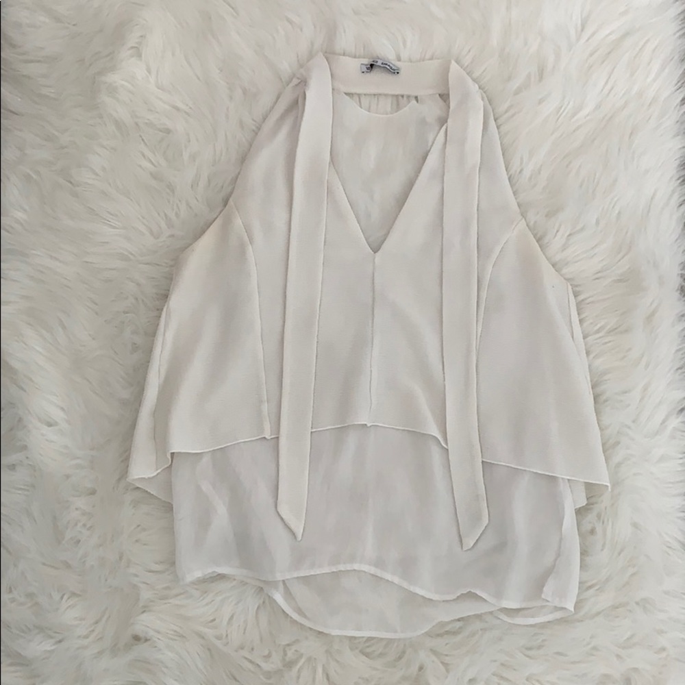 Zara white crepe tank top with front tie